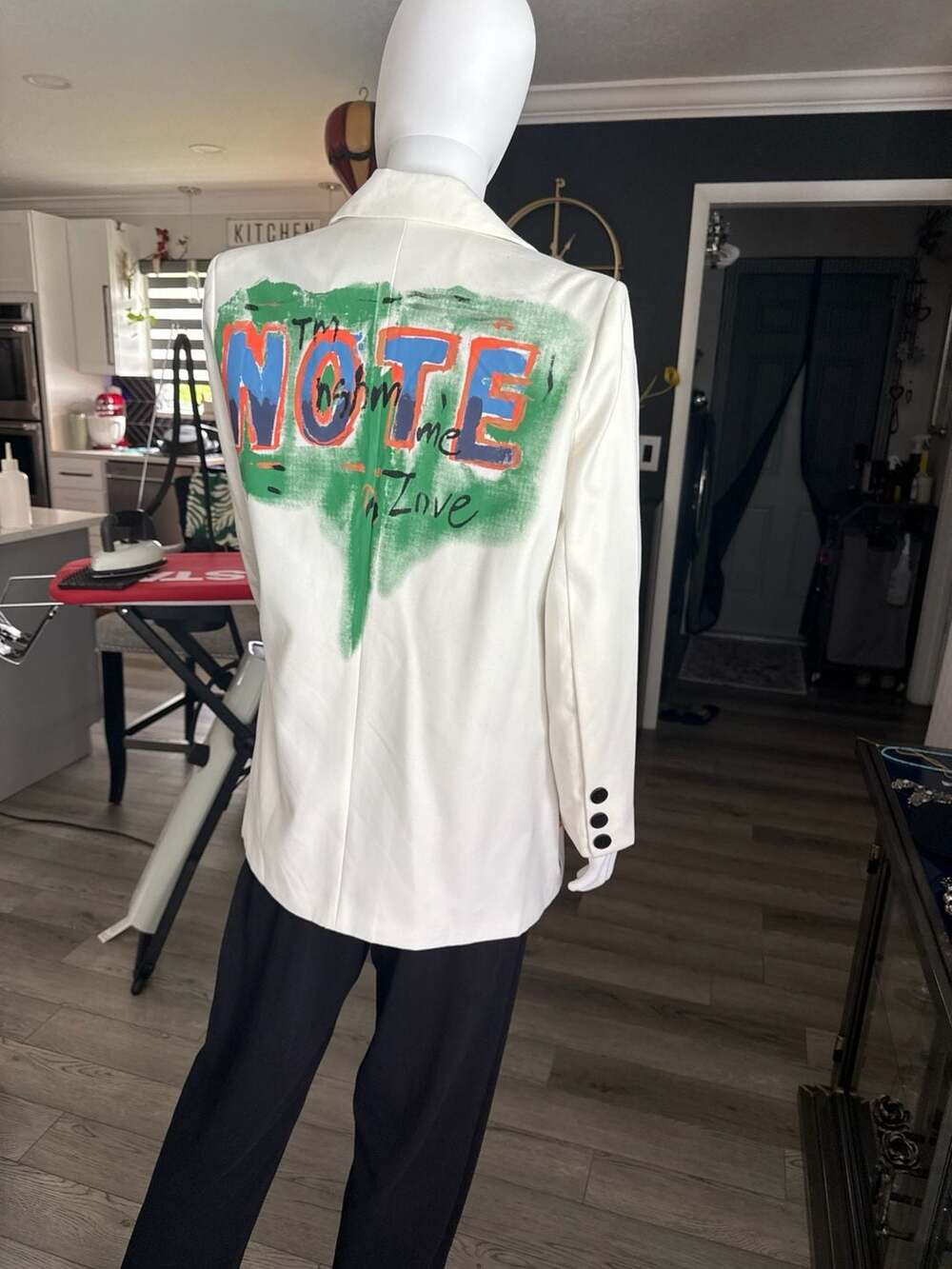Akira Graffiti Print Oversized Blazer in Cream